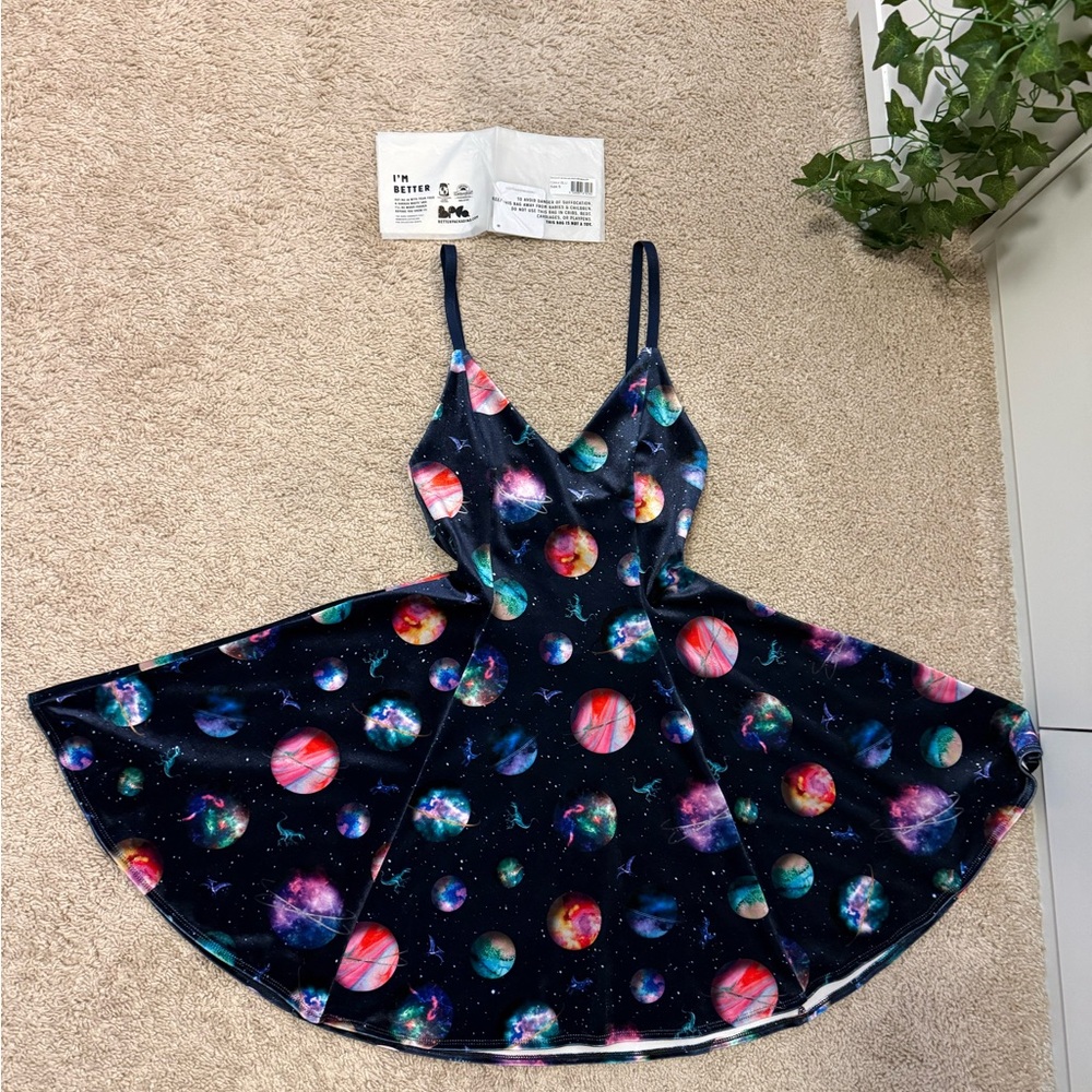 BLACKMILK DINO UNIVERSE VELVET MINI STRAPPY DRESS NWT SIZE S